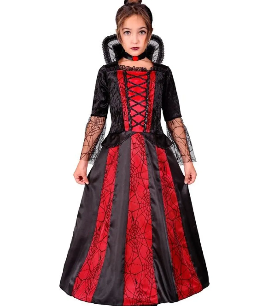 Halloween Jurk Rood Zwart Meisje Vampier Lang