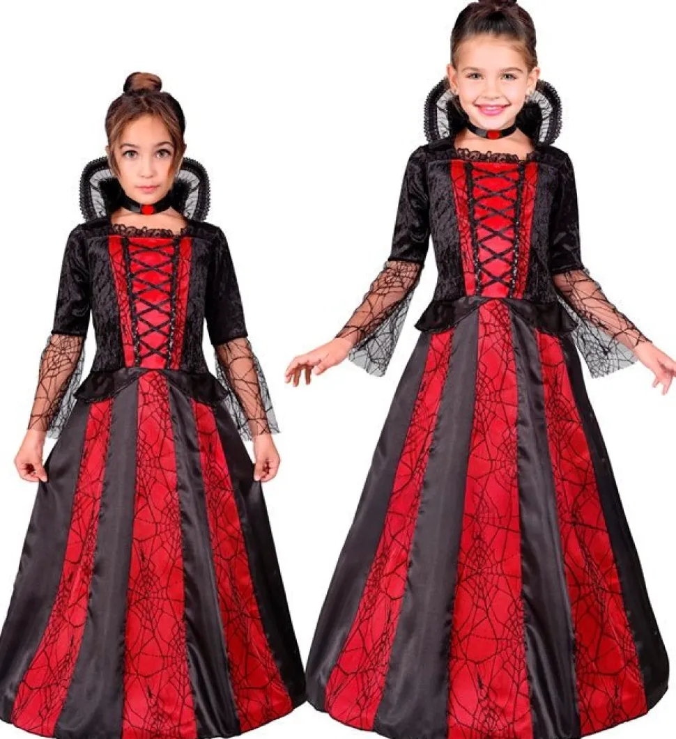 Halloween Jurk Rood Zwart Meisje Vampier Lang