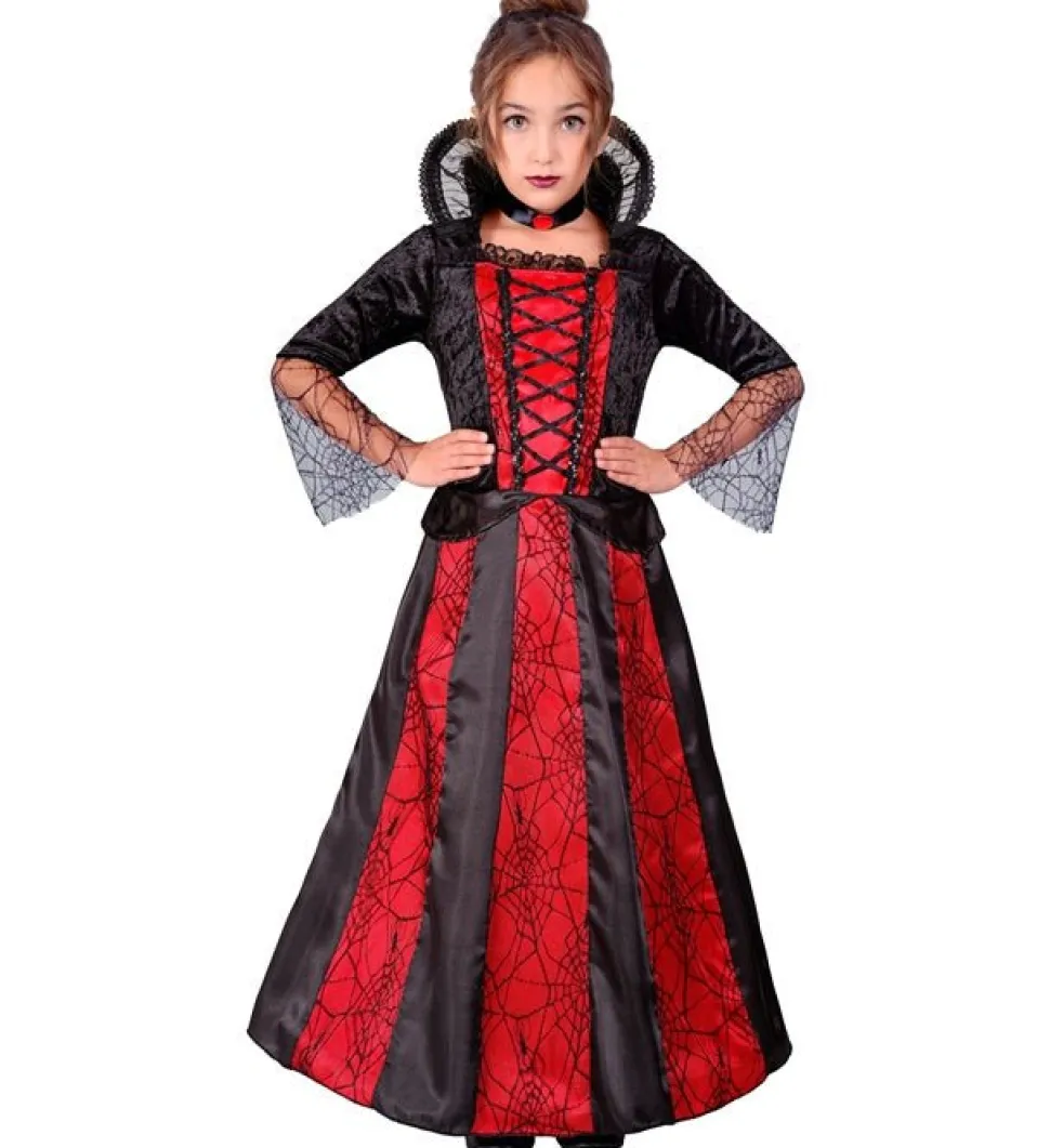 Halloween Jurk Rood Zwart Meisje Vampier Lang