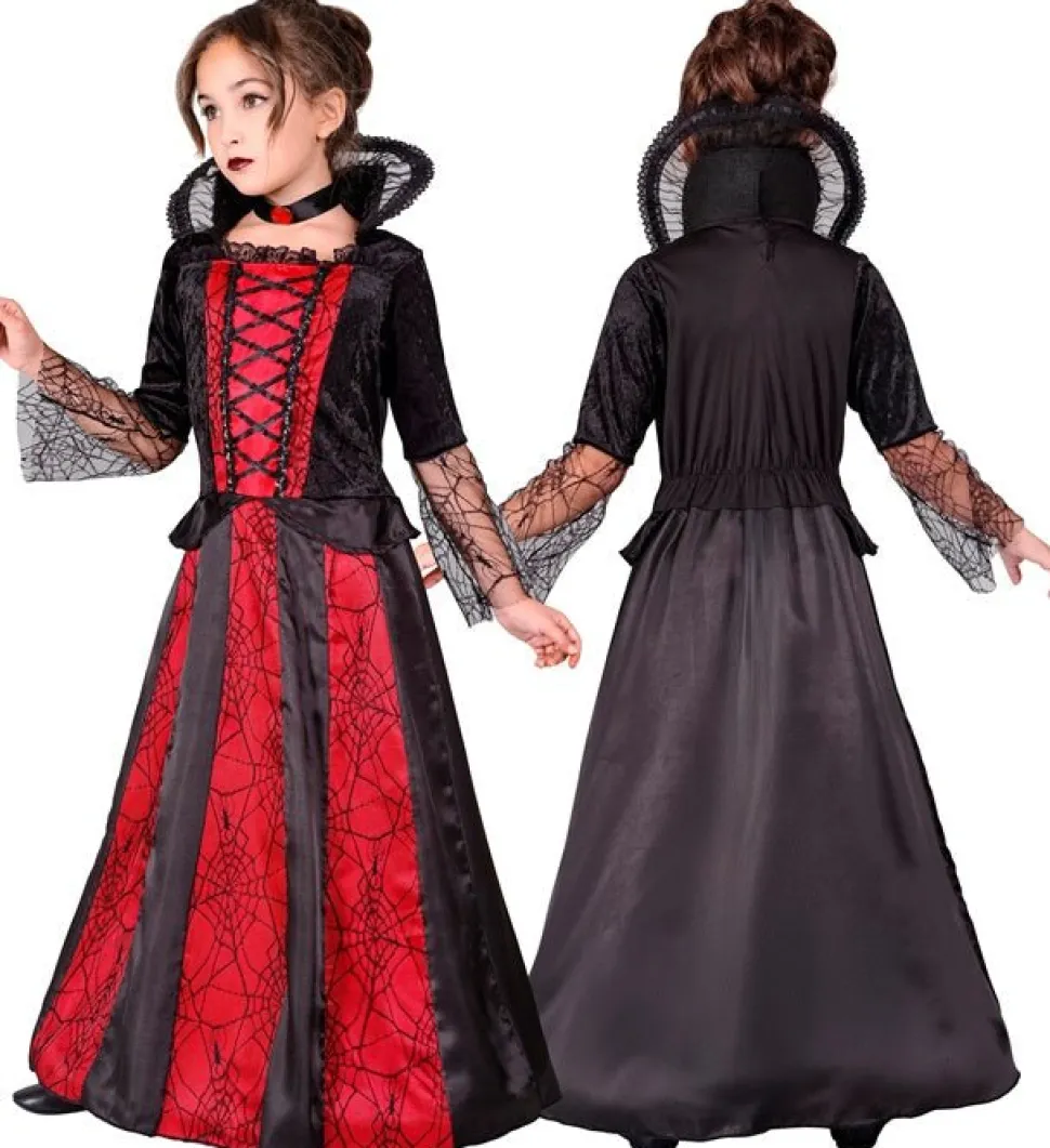 Halloween Jurk Rood Zwart Meisje Vampier Lang