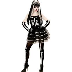 Halloween Jurk Wit Zwart Dames Skelet