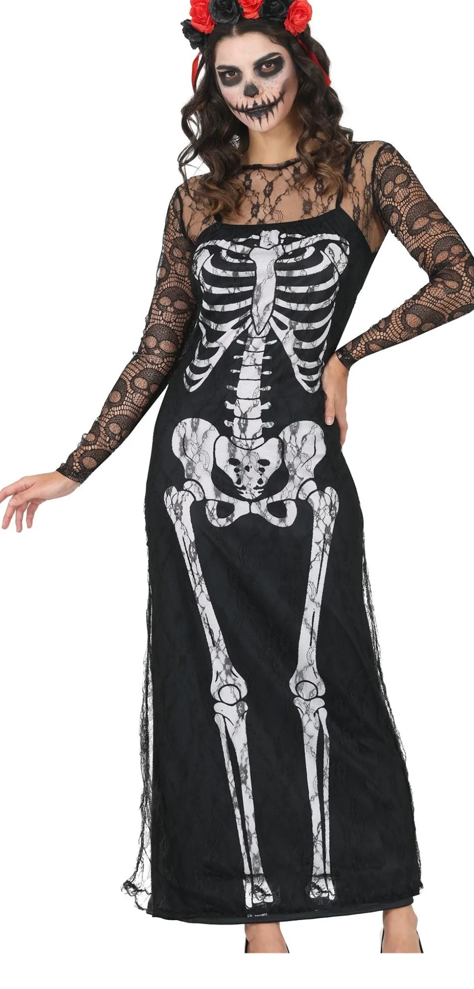 Halloween Jurk Zwart Dames Skelet