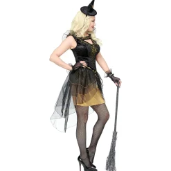 Halloween Jurk Zwart Goud Dames Heks