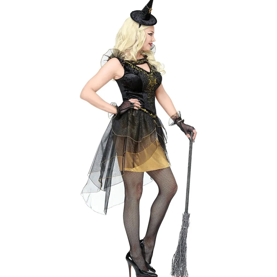 Halloween Jurk Zwart Goud Dames Heks