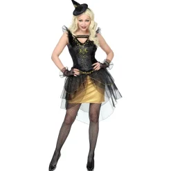 Halloween Jurk Zwart Goud Dames Heks