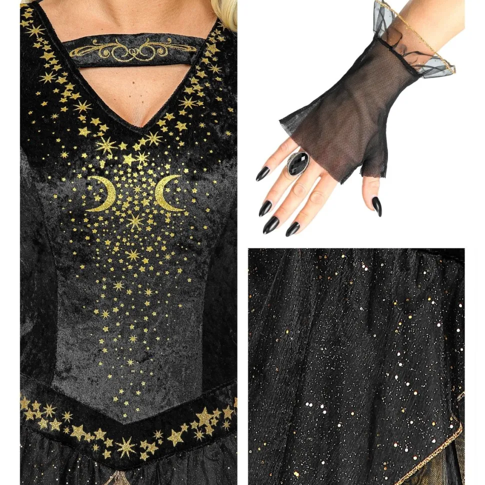 Halloween Jurk Zwart Goud Dames Heks