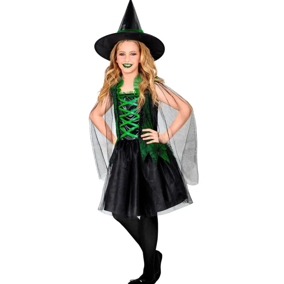 Halloween Jurk Zwart Groen Meisje Heks 2 delig