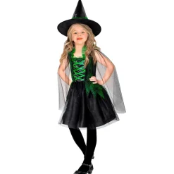 Halloween Jurk Zwart Groen Meisje Heks 2 delig