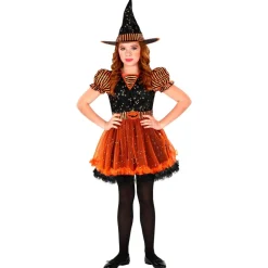 Halloween Jurk Zwart Oranje Meisje Heks