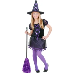 Halloween Jurk Zwart Paars Meisje Heks 2 delig