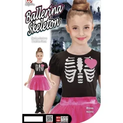 Halloween Jurk Zwart Roze Meisje Skelet