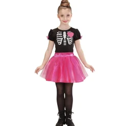 Halloween Jurk Zwart Roze Meisje Skelet