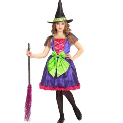 Halloween Kostuum Paars Groen Meisje Heks