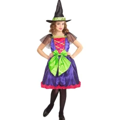 Halloween Kostuum Paars Groen Meisje Heks