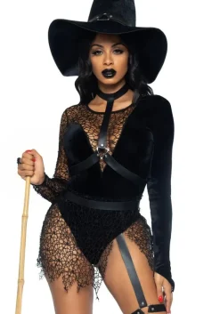 Halloween Kostuum Zwart Dames Bodysuit Tovenares Leg Avenue