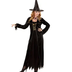Halloween Kostuum Zwart Goud Dames Heks 2 delig