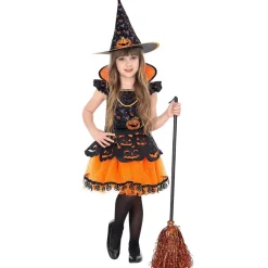 Halloween Kostuum Zwart Oranje Meisje Heks