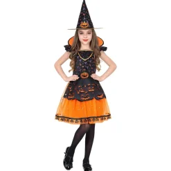 Halloween Kostuum Zwart Oranje Meisje Heks