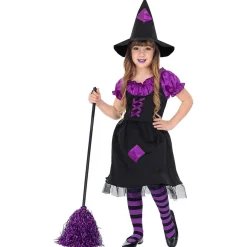 Halloween Kostuum Zwart Paars Meisje Heks