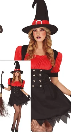 Halloween Kostuum Zwart Rood Dames Heks