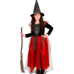 Halloween Kostuum Zwart Rood Kind Heks 2 delig
