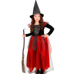 Halloween Kostuum Zwart Rood Kind Heks 2 delig