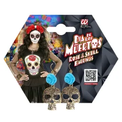 Halloween Oorbellen Blauw Schedels Met Roos