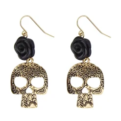 Halloween Oorbellen Goud Zwart Schedel