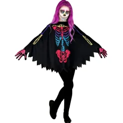 Halloween Poncho Gekleurd Kind Skelet