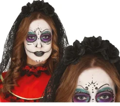Halloween Tiara Bloemen En Sluier Zwart