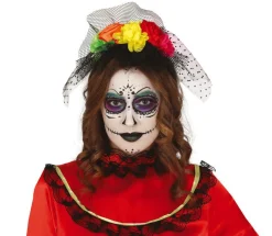 Halloween Tiara Bloemen En Sluier Gekleurd