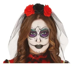 Halloween Tiara Sluier En Bloemen Rood