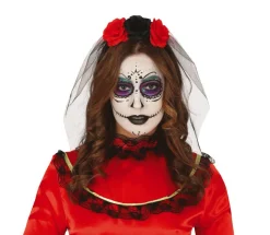 Halloween Tiara Sluier En Bloemen Rood