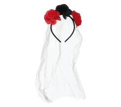 Halloween Tiara Sluier En Bloemen Rood