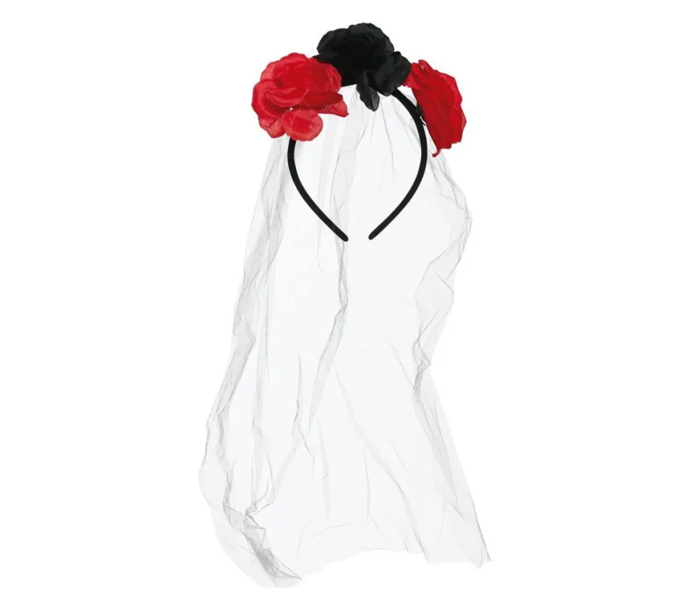 Halloween Tiara Sluier En Bloemen Rood