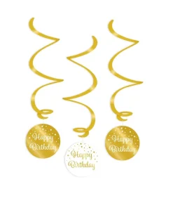 Hangdecoratie Happy Birthday Goud Wit 17cm 3st