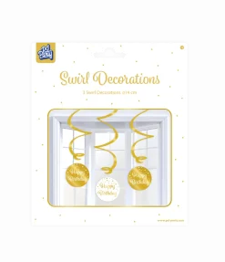 Hangdecoratie Happy Birthday Goud Wit 17cm 3st