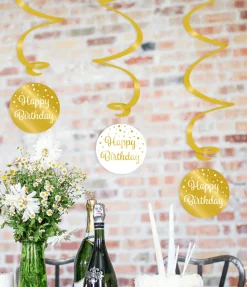 Hangdecoratie Happy Birthday Goud Wit 17cm 3st