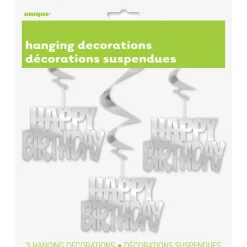 Hangdecoratie Happy Birthday Zilver 81cm 3st