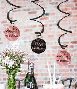 Hangdecoratie 16 Jaar Happy Birthday Zwart Roze 17cm 3st