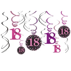 Hangdecoratie 18 Jaar Happy Birthday Roze 61cm 12st