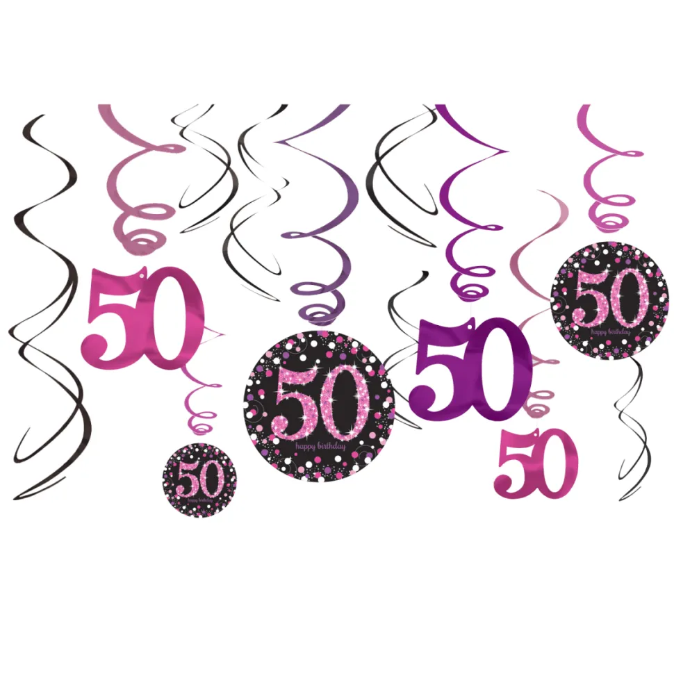 Hangdecoratie 50 Jaar Happy Birthday Roze 61cm 12st