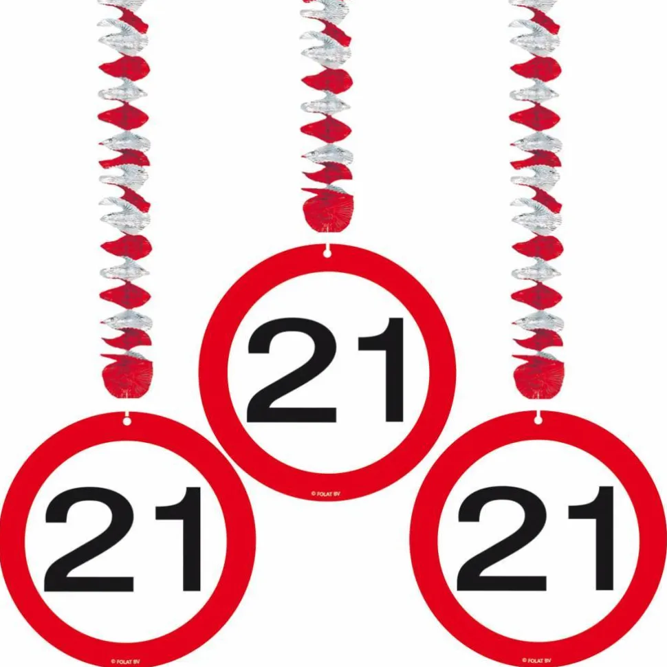 Hangdecoratie 21 Jaar Verkeersbord 75cm 3st
