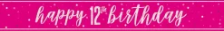 Happy Birthday Banner Roze 12 Jaar 2,74m