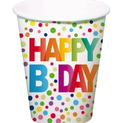 Happy Birthday Bekers Gekleurd Stippen 250ml 8st