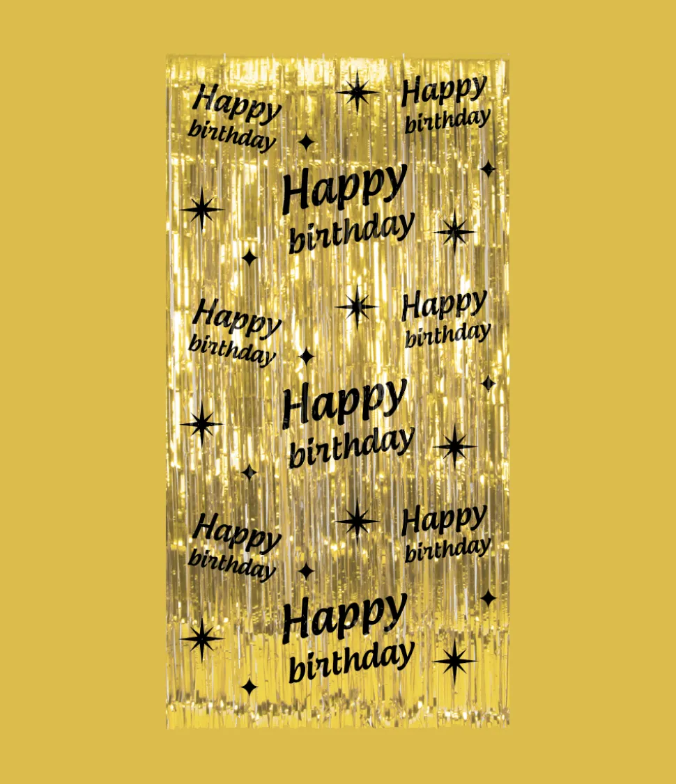 Happy Birthday Deurgordijn Goud Zwart