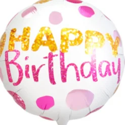 Happy Birthday Folie Ballon Wit Roze Met Stippen Leeg 45cm