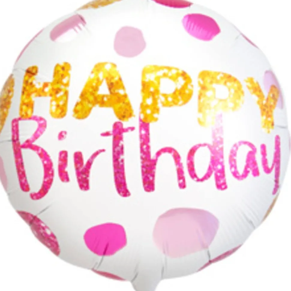 Happy Birthday Folie Ballon Wit Roze Met Stippen Leeg 45cm