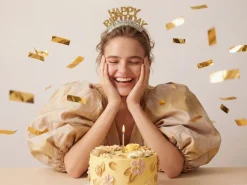Happy Birthday Haarband Goud Met Holografische Tassels