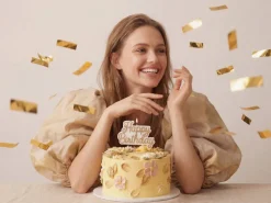 Happy Birthday Kaars Wit Goud 18cm
